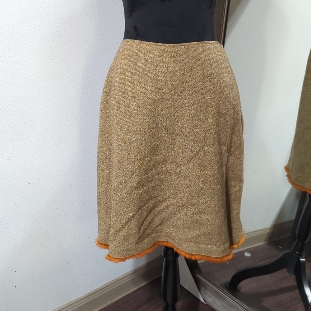 Tahari Vintage 90s Brown and Orange Wool Above Knee Skirt